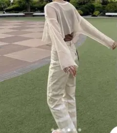 ☆新品　Ungrid デニムパンツ　薄ベージュ　カラー　絞り染めストレートデニム