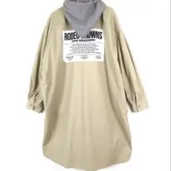 RODEO CROWNS フード付きロールアップシャツワンピース ベージュ