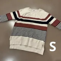 Kate ecru デザインニット ボーダー S スリット ボタン付