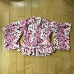 ミニ丈　花柄ストライプ浴衣ドレス 100cm 2ピース