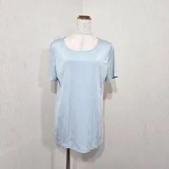 la.f.　サテン風 半袖カットソー シンプル　薄手 （L）ブルー