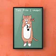 ★A4フレーム付き★オリジナル アートポスター FISH CAT 猫 インテリア