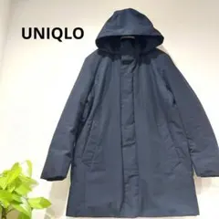 UNIQLO　ユニクロ　ハイブリッドダウンコート　M　ネイビー　フード　シンプル