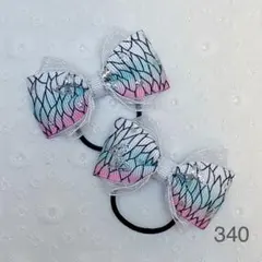 【sale】 340 ハンドメイド ヘアゴム リボン 和柄 蝶柄 ホログラム