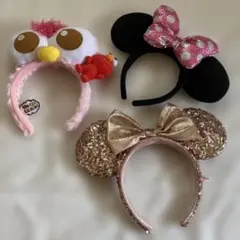 エルモカチューシャとミニーマウス風カチューシャ2点の3点セット