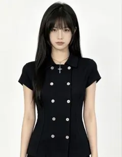 値下げ中❣️夏服 半袖 2026 ダブルボタン ジャケット ブラックのサムネイル