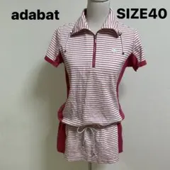 アダバット ゴルフワンピース　 半袖 ボーダー ハーフジップ L 40 ピンク