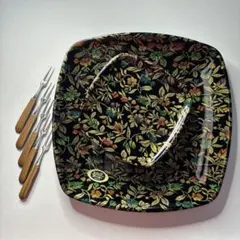 お値下げ中　昭和レトロ　大皿と銘々皿とフォーク　シルクアート