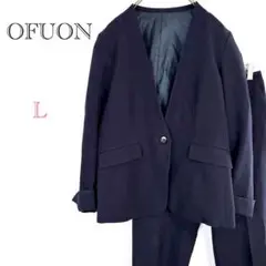 ▼オフオン【L】パンツスーツセット ノーカラージャケット スラックス シンプル