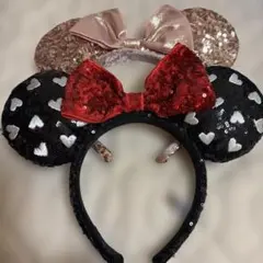 ディズニー　ミニーカチューシャ　スパンコール　ピンク　黒