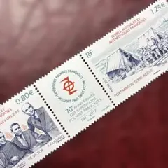 78622セール現品限　外国切手　仏領南極地域発行観測風景著名人2種揃連刷凹版
