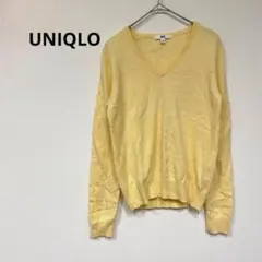 ユニクロ【カシミアブレンド】コットンカシミアＶネックセーター　薄手ニット　黄　S