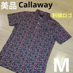 M 美品 【Callaway】キャロウェイ 半袖シャツ ポロシャツ 花柄 刺繍
