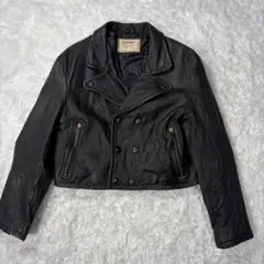 y2k グランジ レザージャケット 短丈 クロップド ブラック ダブル