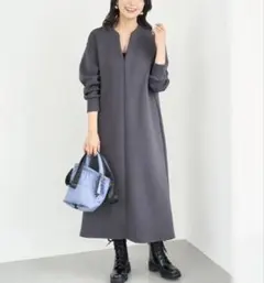新品未使用✨UNFILO キーネックワンピース　チャコール　ロング　XL グレー
