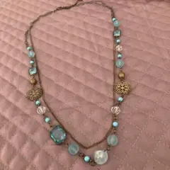 青色と金色のビーズのネックレス　ターコイズ風　レトロ　アンティーク　Y2K