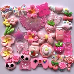 ハンドメイド♡ネイル♡デコパーツ♡ピンク♡苺、ハート、蝶、花、リボン、ドクロ36