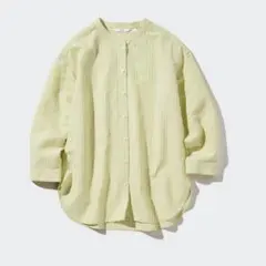 リネンブレンドストライプバンドカラーシャツ グリーン