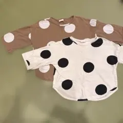 ナチュラル系 ドット柄トップス 2枚セット キッズ 長袖 子供服 男女兼用