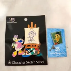 ディズニー　ピンバッジ　25周年　キャラクタースケッチシリーズ　ドナルドデイジー