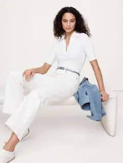 美品 Banana Republic リブポロ XS ホワイト