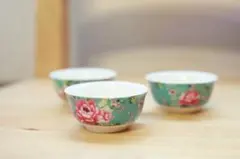 【台湾茶器】　花布柄　茶杯3個セット