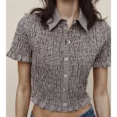 ZARA チェック柄ショート丈シャツ 半袖