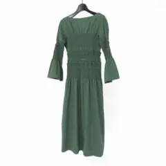 SNIDELシャーリング ワンピース フリルバックリボン フレアスリーブグリーン