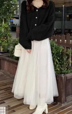 前後2Wayパールボタンフェザーニットカーディガン[kz315]