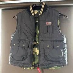 迷彩柄中綿ベスト ネイビー 4ポケット