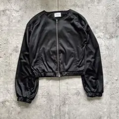 サテン ブルゾン 黒 韓国製 モード クロップド 短丈 y2k ショート丈のサムネイル