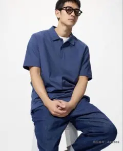 ラ*ー様 UNIQLO ユニクロ エアリズム コットンカノコポロシャツ ブルー
