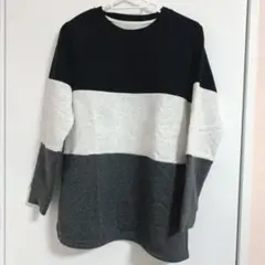 長袖 裏起毛 セーター ニット 黒 グレー ボーダー 長袖セーター 長袖ニット