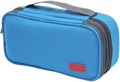 多機能 ペンケース 大容量 シンプル 筆箱 ジッパー ブルー 水色