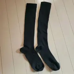 厚手　　ハイソックス　黒　　中古　靴下　細リブ　着圧