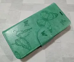 かわいい 蝶柄 iPhone16 用 ケース 手帳型 バタフライ グリーン 緑色