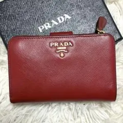 希少 美品 PRADA プラダ 二つ折り 財布 小銭入れ ピンク オレンジ 光沢