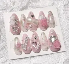【現品】ネイルチップ　バレエコア　ウィッシュコア　薔薇　花　ガーリー　ゆめかわ