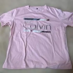 Calvin ピンク ロゴ Tシャツ XXL