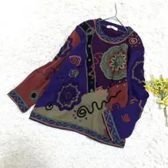 ニット セーター 刺繍 マルチカラー 民族 ウール100% レトロ カラフル