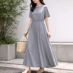 アーバンリサーチ カットソーワンピース 半袖 ロング フレア グレー FREE