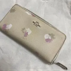 Coach 花柄 長財布 ベージュ/ピンク