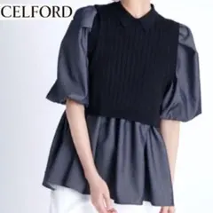 CELFORD セルフォード　シャツレイヤードニットプルオーバー　ネイビー　36