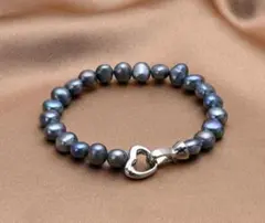 18k gf　本真珠　パールブレスレット　ハート金具　9mm