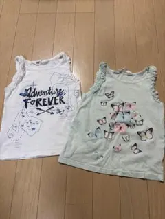 H&M 蝶プリントフリルTシャツ2枚セット 100cm