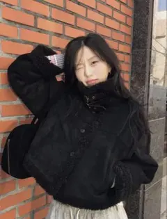 フェイクムートンジャケット ボア ブラック 丈短め 韓国