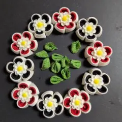 つまみ細工お花のパーツ　　　　　　　　 二重丸つまみ　ちりめん　葉っぱ