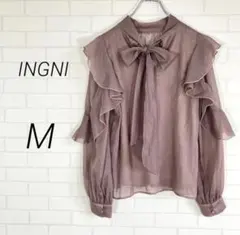 イング【M】ボウタイフリルブラウス 長袖 シアーブラウス 透け感