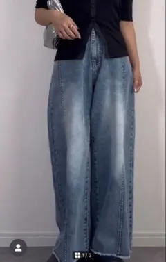 しまむら　デニム パンツ　megumi シームワイドパンツ　ジーンズ