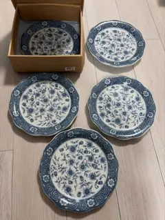 Sanyo 花柄 カレー皿 4枚 サンヨー プレート スープ パスタ 昭和レトロ